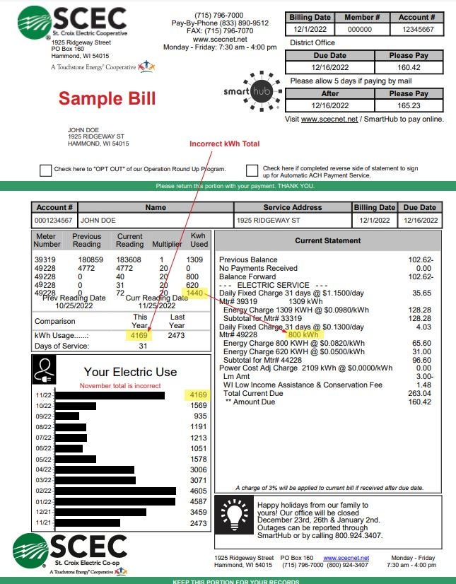 Sample Bill- (2) meters